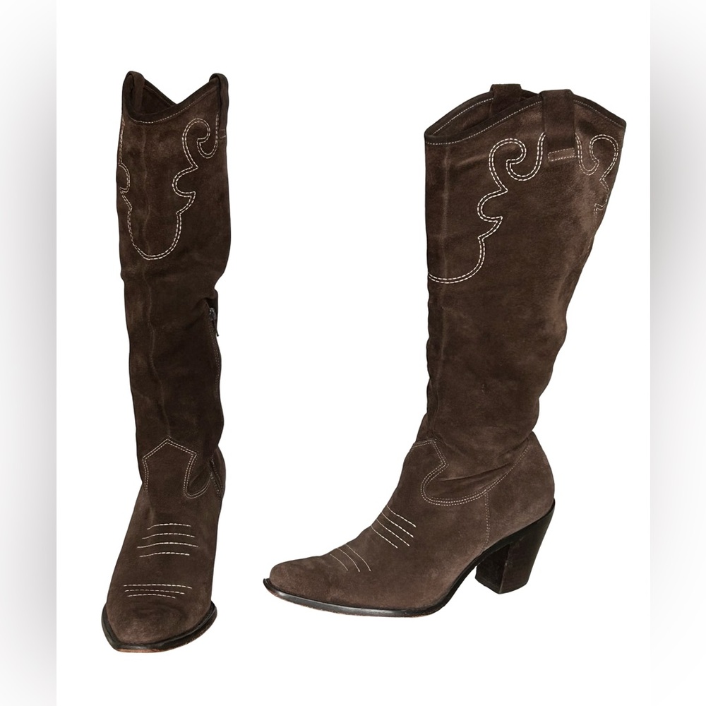 Dr. Scholl's Y2K Brown Suede Western Cowgirl Boots Women's 7.5 Country Bohemian - Picture 3 of 15